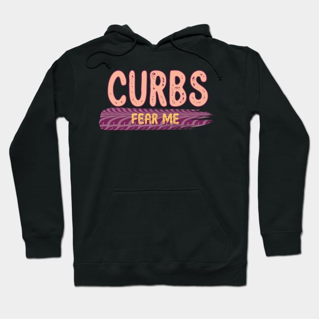 Curbs Fear Me - Fearless Tire Tracks Design - orange, apricot, purple Hoodie by Arubi